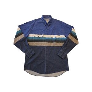 Express Rider Shirt Mens L Blue Stripe Western Workwear Button Down Vintage